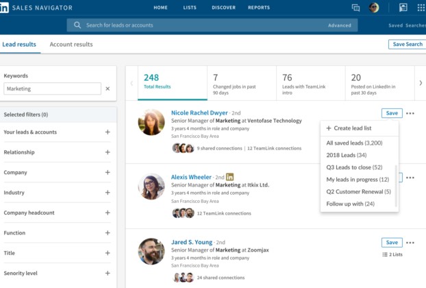 LinkedIn Sales Navigator lead research sample